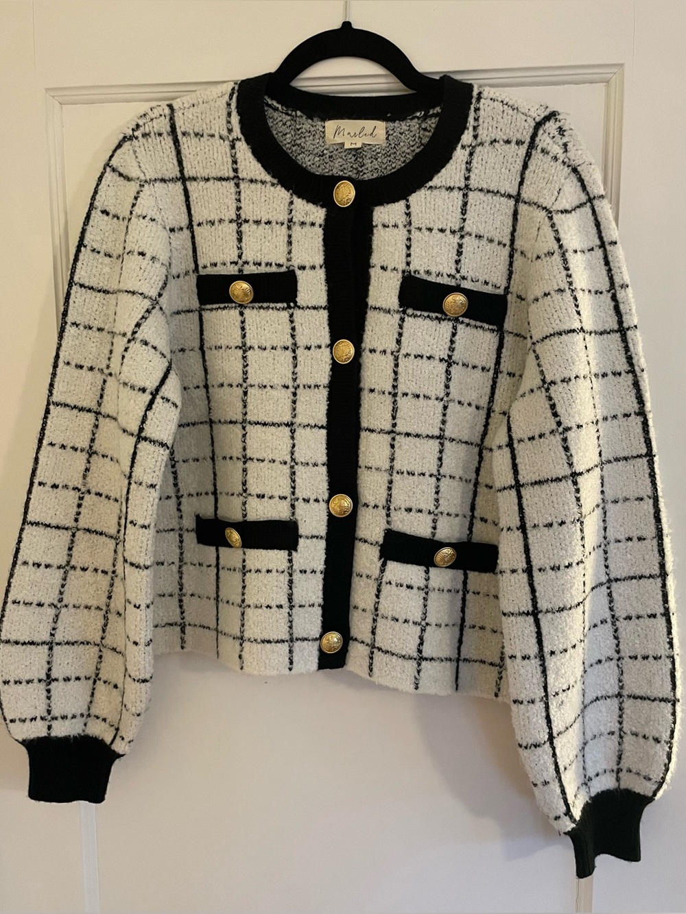 MARLED Black & White Windowpane Cardigan (size M)